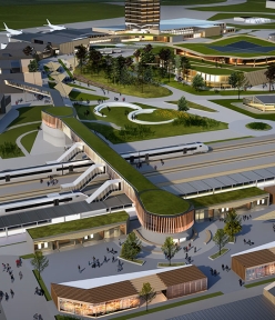 Visionsbild över Ostlänken och resecentrum på Skavsta