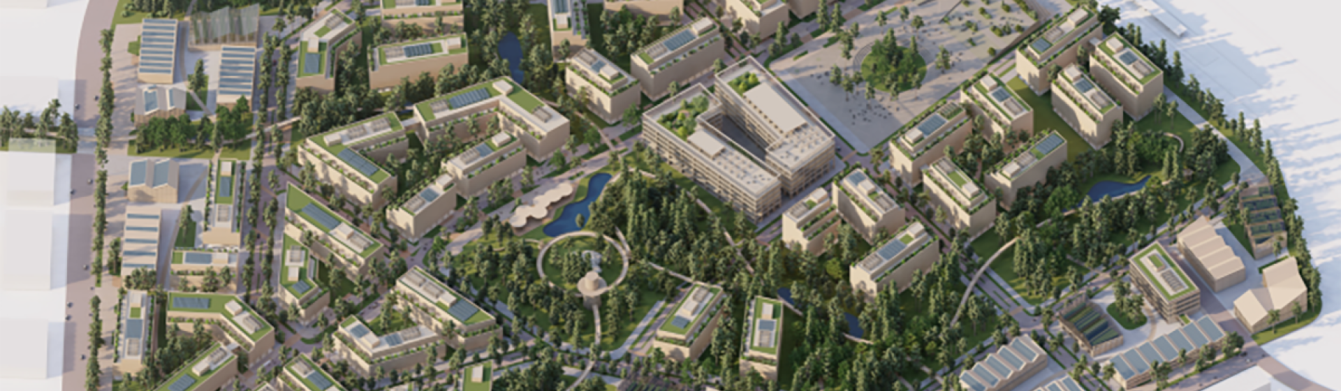 Visionsbild över Skavstaområdet från arkitekttävlingen Europan 17 - tävlingsbidraget kallas Forest City