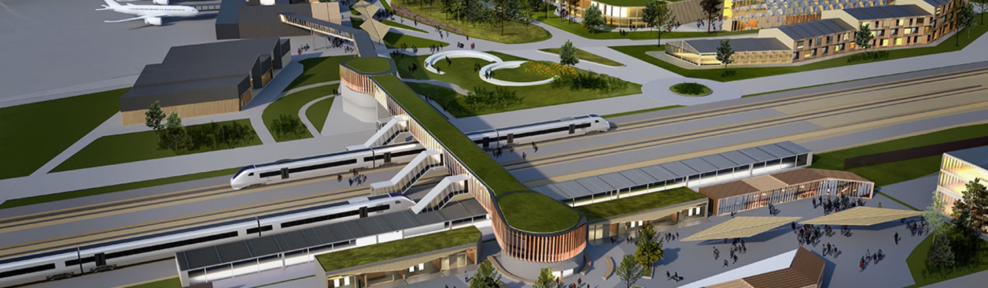 Visionsbild över Ostlänken, stationsläget och flygplatsen