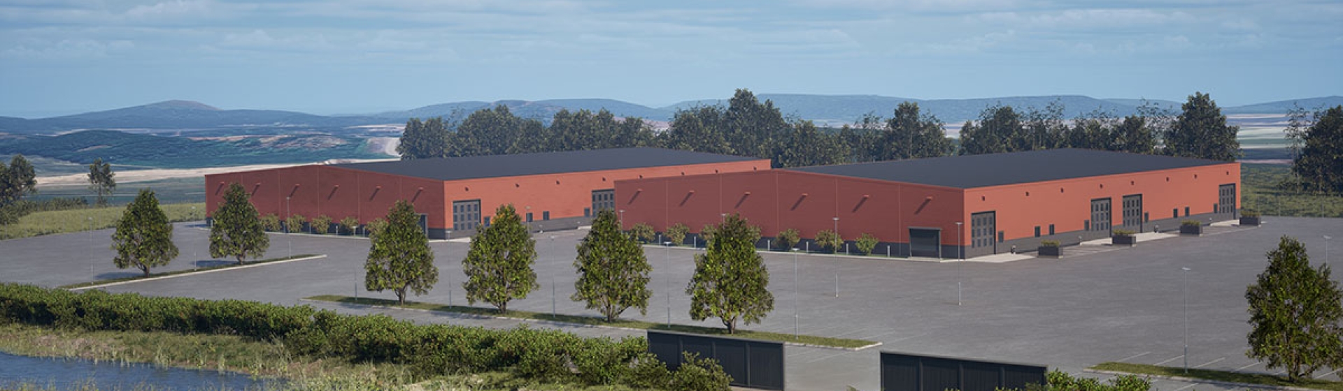 Skavstalund visionsbild med två röda byggnader
